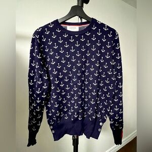 Thom Browne Men Anchor Sweater Navy Blue
